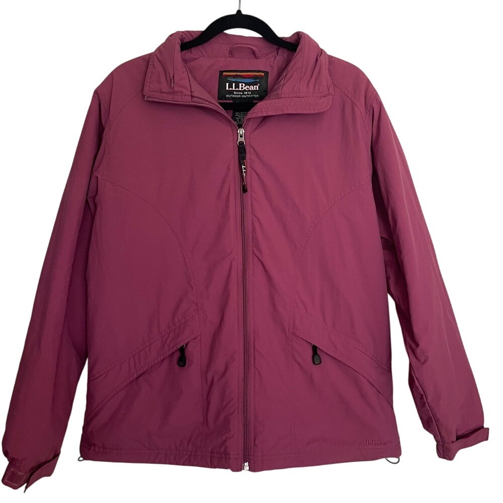 LL‎ Bean Women's Insulated Chore Coat Size L Optional Hood Nylon Shell Y2K
